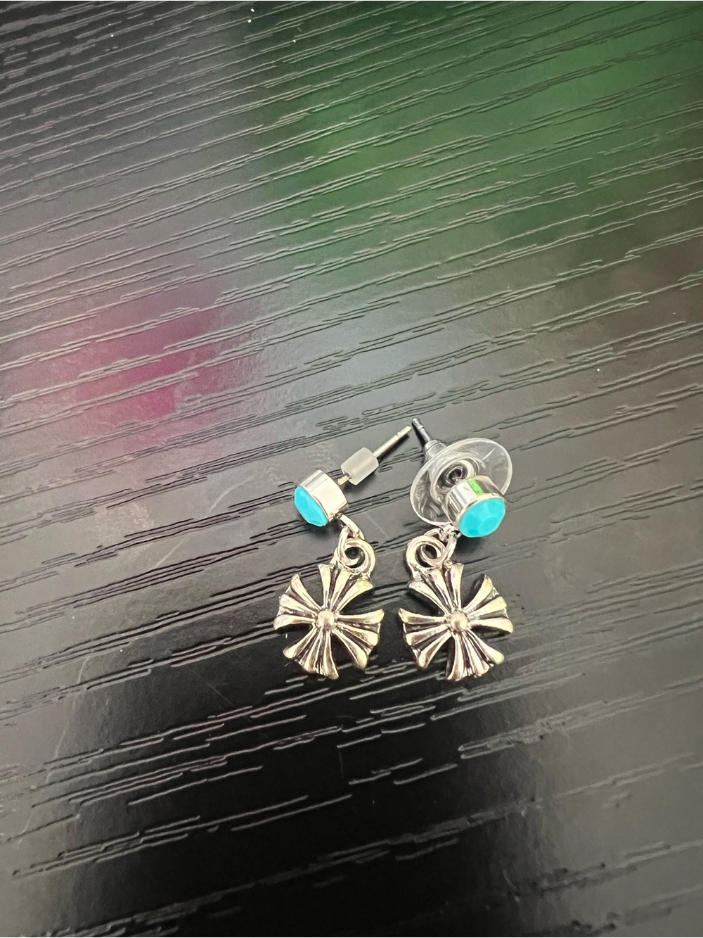 Turquoise Silver Flower Drop Earrings - Women Jewelry